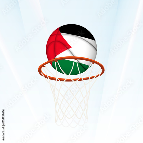 Palestine Flag Basketball Scoring Through Hoop.