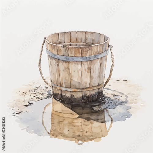 watercolor vector of Mud Bucket, isolated on a white background.