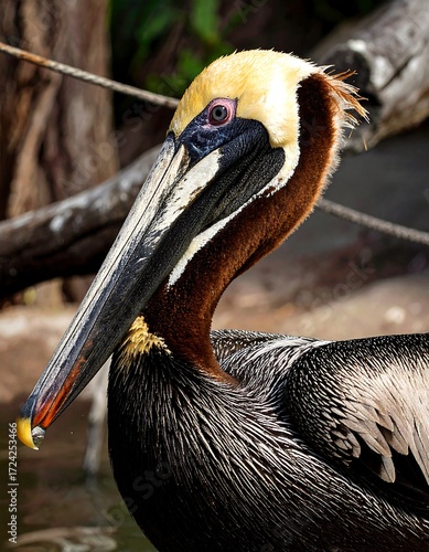 Close-up of a pelican's head and neck
