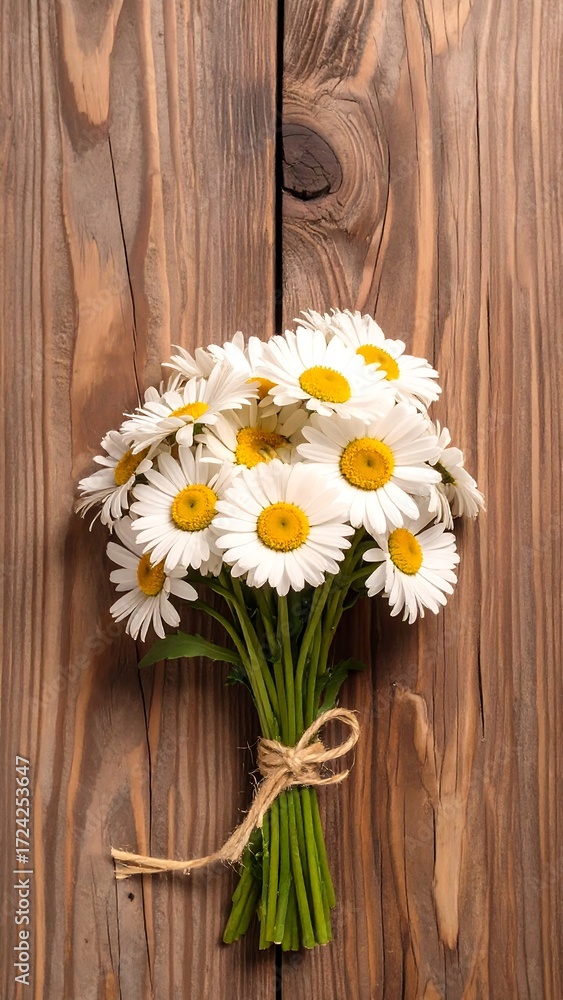 Obraz premium A bouquet of daisies sits on a rustic wooden surface