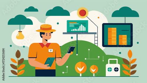 A farm is utilizing a predictive analytics platform to analyze data from various sources and accurately identify crop diseases improving overall farm management and productivity.. Vector illustration