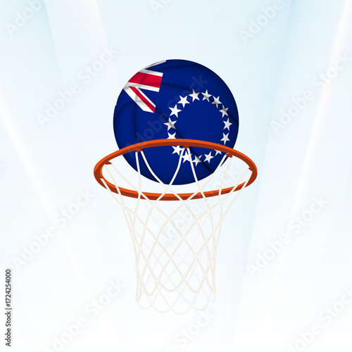 Cook Islands Flag Basketball Scoring Through Hoop.