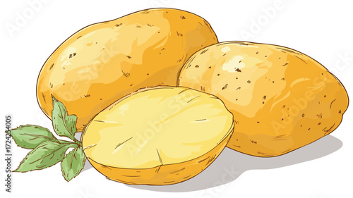 Vibrant Fresh Raw Potato Flat Lay Vector Illustration for Food Blogs and Recipes
