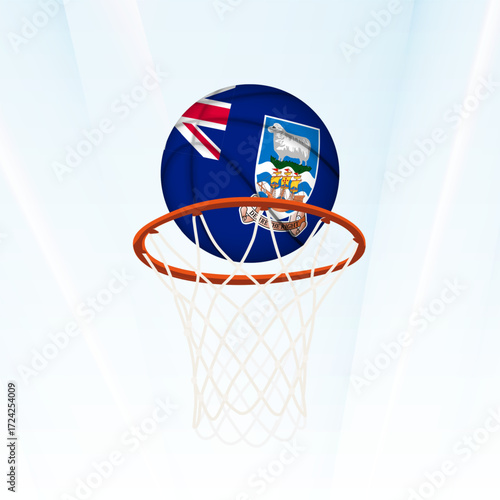 Falkland Islands Flag Basketball Scoring Through Hoop.