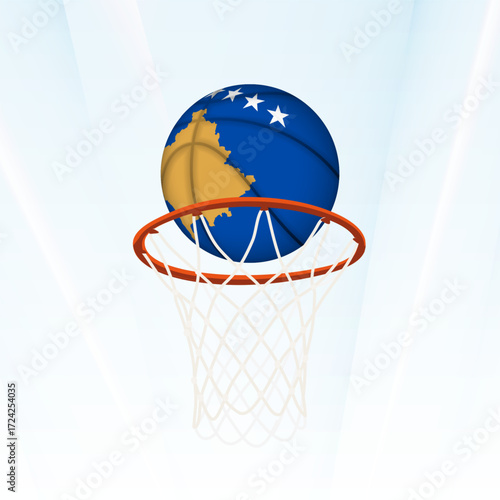 Kosovo Flag Basketball Scoring Through Hoop.