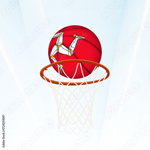 Isle of Man Flag Basketball Scoring Through Hoop.