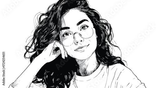 Happy Female Student Leaning Portrait Vector