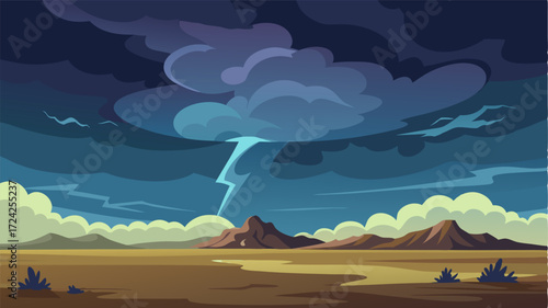 A thunderstorm brewing on the horizon casting dark clouds over the expansive plains and adding a dramatic touch to the otherwise peaceful landscape.