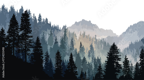 Majestic Forest and Mountain Silhouette Seamless Pattern