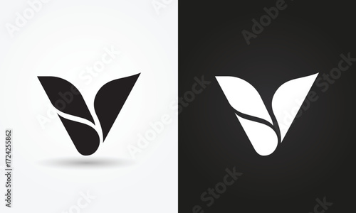 Minimalist V Initial shape Logo Design black and white Colors