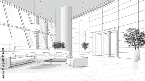 Modern Reception Area Empty Lobby Vector Illustration