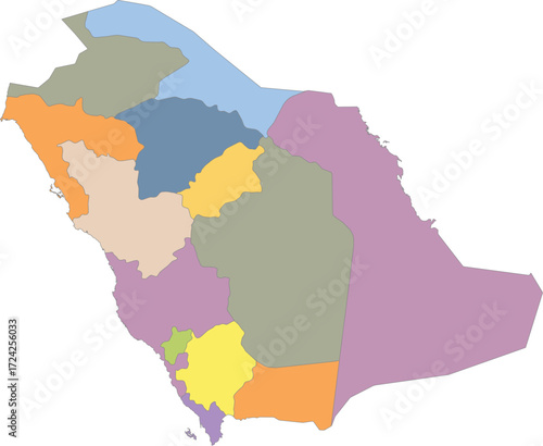 Map of Saudi Arabia with administrative regions. Saudi Arabia country map with regional borders.Flat vector map of Saudi Arabia regions