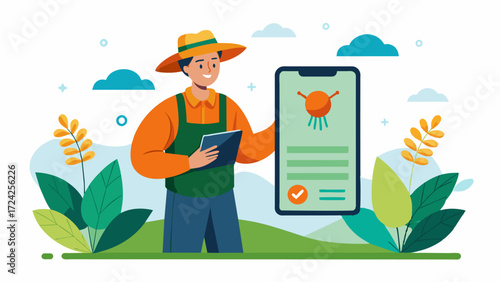 A crop disease detection app powered by AI uses machine learning to continuously improve its accuracy and provide farmers with the most uptodate information.. Vector illustration