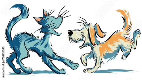 Playful Cat and Dog Vector Cartoon Illustration for Creative Projects