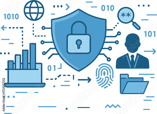 This hi‑tech business presentation showcases cyber security for internet projects against an abstract futuristic backdrop, emphasizing big‑data concepts
