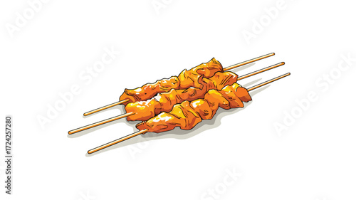 Satay Chicken Skewer 3D Icon Isolated White Background