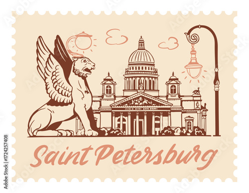 Saint Petersburg Landmark Stamp. Vector illustration