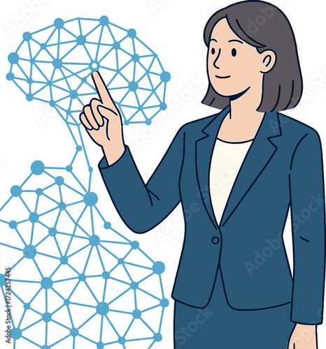 The concept of Big Data, digital neural networks, a businesswoman’s hand introducing , the cyberspace of the future, and the science and innovation of technology