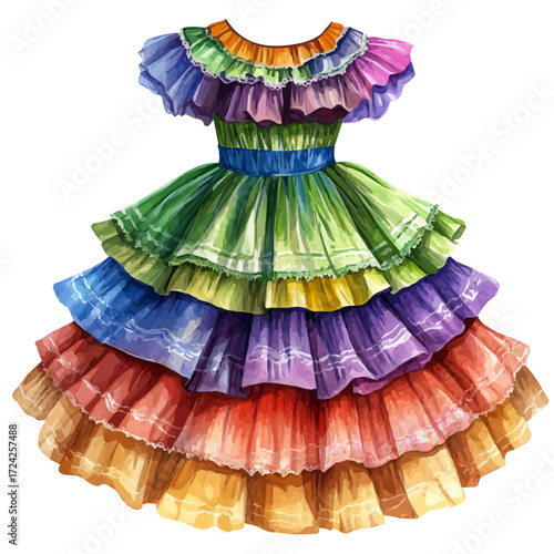 Mexican Vibrant Parades, watercolor clipart vector, isolated on a white background.