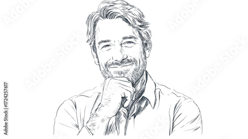 Confident Smiling Male Teacher Portrait with Hand on Chin Professionally Posed Image