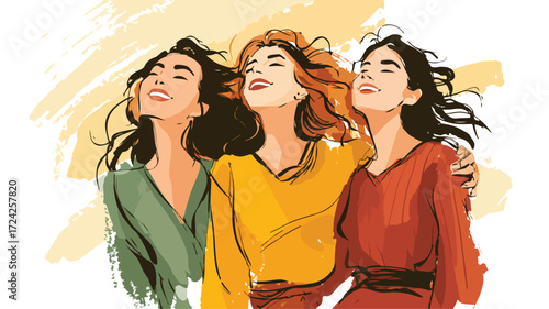 Spirited Female Friends Walking Arm in Arm Outdoors