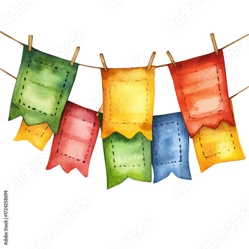 Mexican Papel Picado, watercolor drawing vector, isolated on a white background.