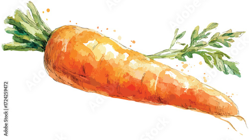 Vibrant Watercolor Carrot Hand Drawn Isolated on White Background