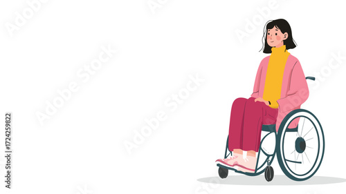 Empowering Young Disabled Girl Sitting on Wheelchair Looking Confidently