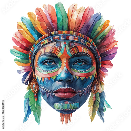Mexican Face Parade, watercolor vector, isolated on a white background.