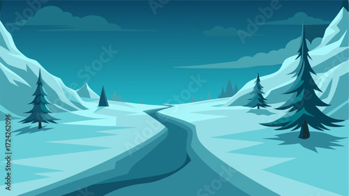A seemingly endless frozen expanse where the only movement comes from the gentle sway of the lone pine trees clinging to survival in the unforgiving environment.