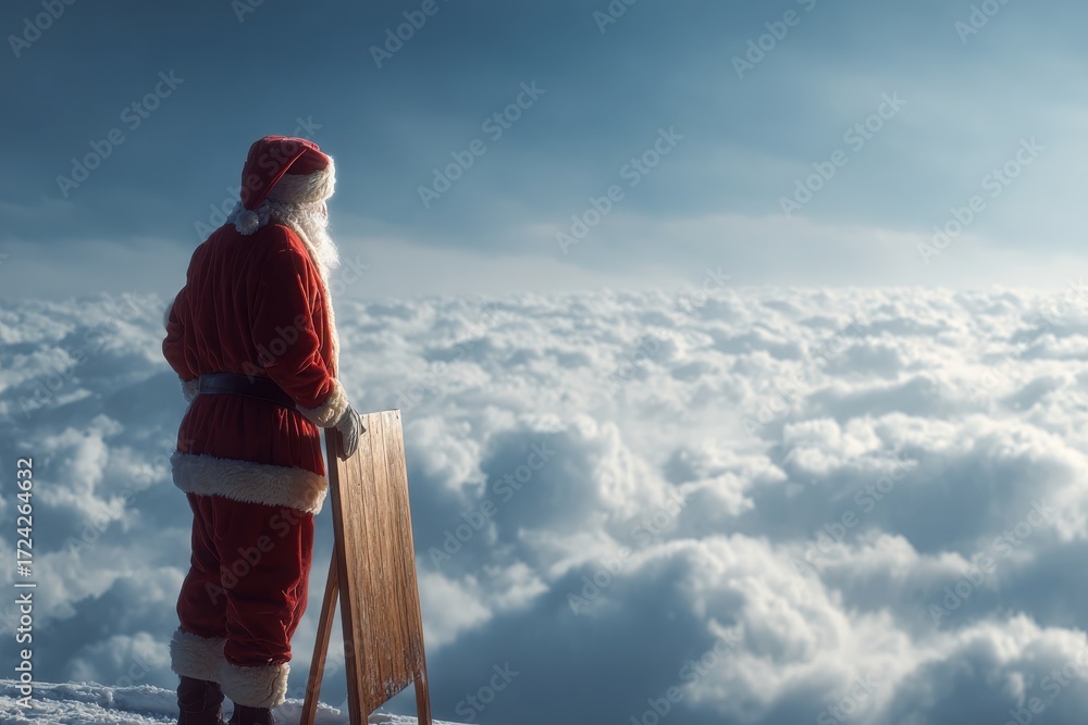 Fototapeta premium Santa overlooking the Clouds for Christmas Wonder