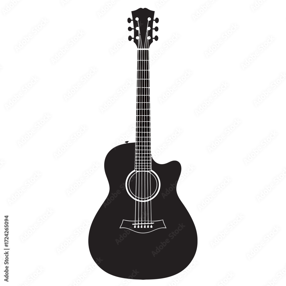 Naklejka premium black and white silhouette of a guitar vector on a white background