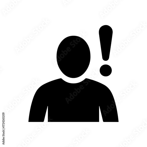 Urgent alert icon of person with exclamation mark, signaling risk, warning, or important notification, in modern minimalist style, clean vector design