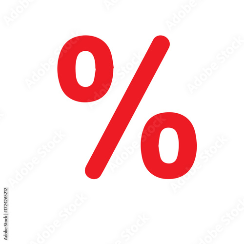 Vibrant red percentage sign for sales, discounts, and financial promotions, offering visual impact for marketing materials and advertising campaigns