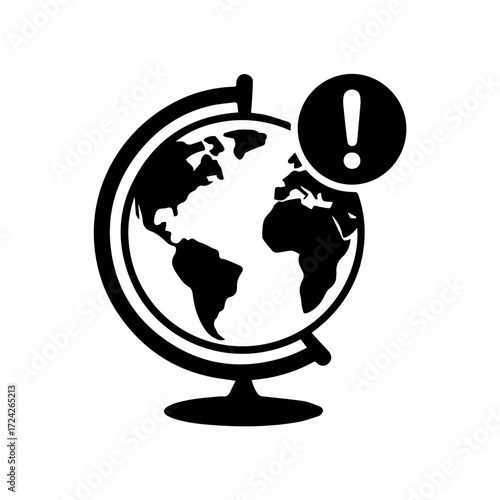 Urgent global alert for climate change and environmental risks featuring a world globe icon with an exclamation mark, emphasizing immediate action needed