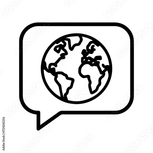 Connect Globally with Simple, Modern Earth Icon in Speech Bubble. Perfect for International Communication, Travel Services, and Worldwide Business Messaging