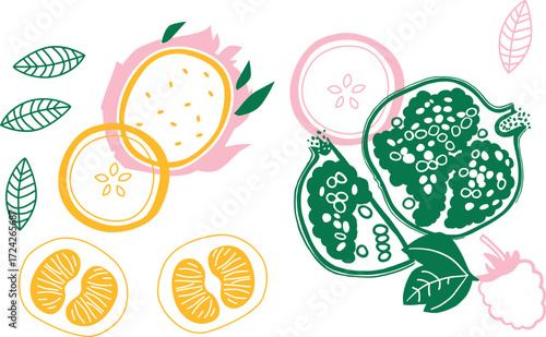 Apple and apple slice cartoon flat illustration. Red apple vector. Fruits simple abstract illustration. Summer print.	
