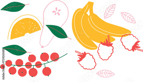 Apple and apple slice cartoon flat illustration. Red apple vector. Fruits simple abstract illustration. Summer print.	
