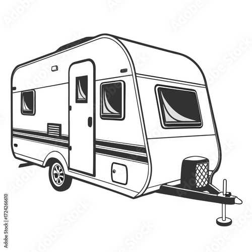 Compact caravan trailer design on white background