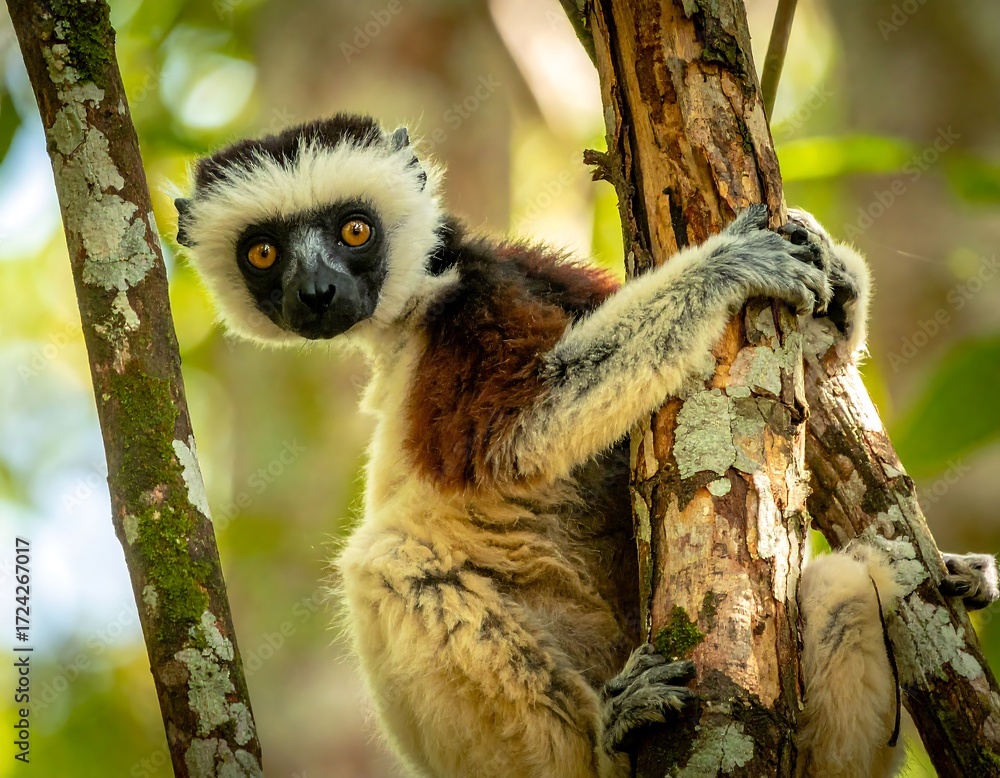 Fototapeta premium Lemur clinging to a tree