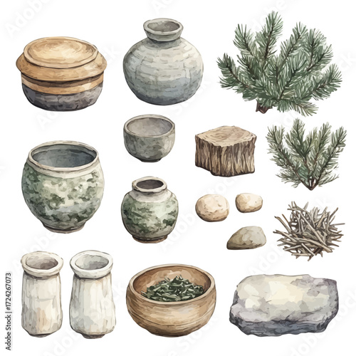 Korean Seaside Games, watercolor vector, isolated on a white background.