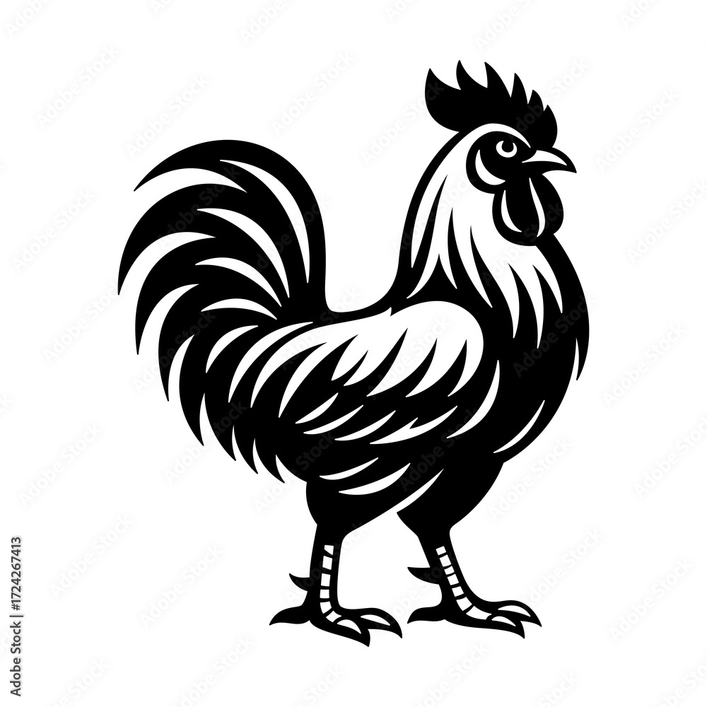 Fototapeta premium Rooster Silhouette Vector | Farmhouse Chicken Clipart | Barnyard Animal Illustration