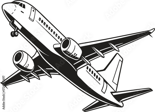 Commercial airplane with extended wings illustration