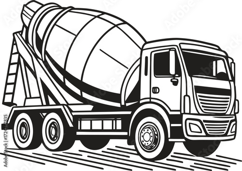Concrete mixer truck with spinning drum illustration