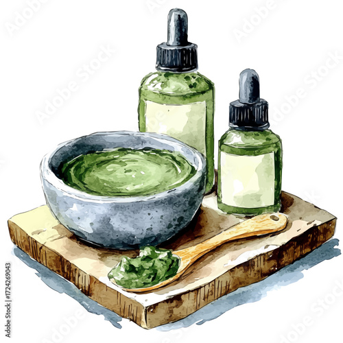Korean Mud Therapy, watercolor painting vector, isolated on a white background.