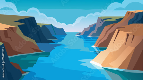 A tranquil inlet its calm waters a stark contrast to the rugged cliffs surrounding it testament to the power of erosion over time.