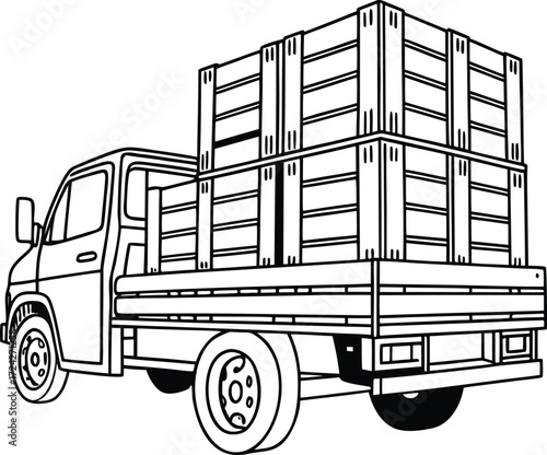 Flatbed truck transporting wooden crates illustration