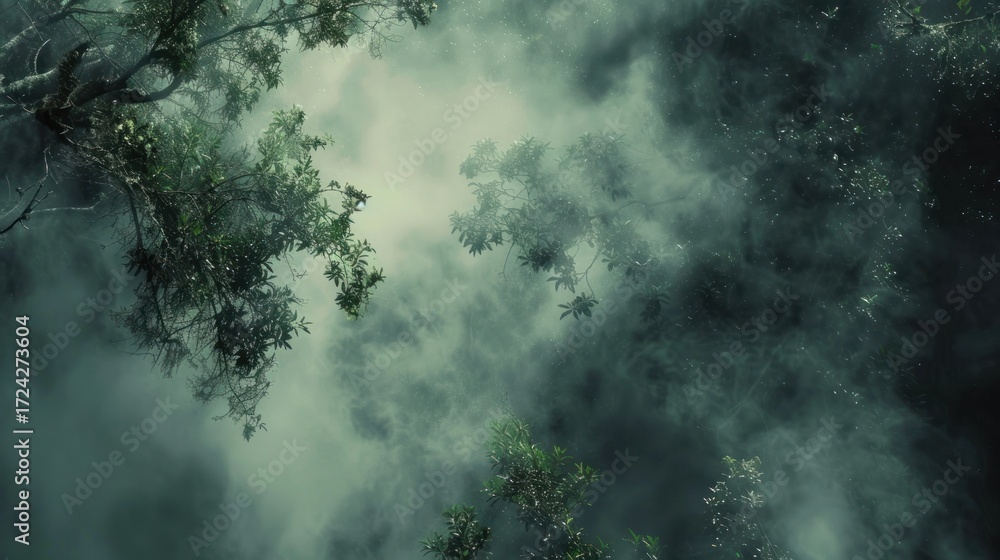 Obraz premium Misty forest canopy view