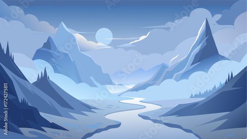 A valley enveloped in a thick fog of snow creating an ethereal and mystical atmosphere.