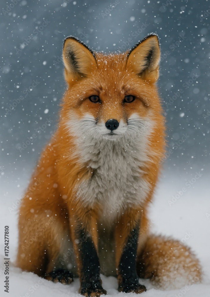 Fototapeta premium Majestic fox in snowy wilderness.